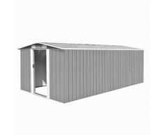 Gecheer Capanno per Attrezzi in Metallo,Capanno da Giardino in Acciaio Zincato,Capanno da Giardino con Porta,Capanno Attrezzi Casetta per Attrezzi da Giardino Grigio 257x489x181 cm