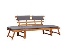 vidaXL Lettino da Giardino 2 in 1 con Cuscino Rustico Elegante Sedia a Sdraio Arredo Panca Panchina per Esterni Marrone e Grigio Legno Massello Acacia