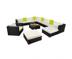 TecTake 800919 Set in Rattan Las Vegas pregiato Set di Tavolo e sedie XXL in polyrattan dal Design Moderno (Nero)