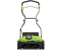 Greenworks Tools G40DT35K25 Arieggiatore a Batteria Li-Ion 40 V, 35 cm Larghezza di Lavoro, 3200 RPM, 20 Molle in Acciaio, Profonde 76 mm, Sacco Raccolta 20 L, con Batteria 2.5 Ah e Caricatore