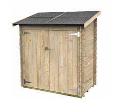 Casetta in legno addossata AMBRA da 16 mm - 155x85x162h cm - Made in Italy - Rimessa attrezzi per esterno in legno di abete (Naturale)