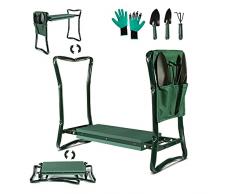 Myiosus Inginocchiatoio da Giardino e Sedile, Panca da Giardino con Imbottitura in Schiuma EVA, Giardino Sgabello Pieghevole, Peso Dellorso 150kg, con Attrezzi Tasche, Guanti e Giardino Attrezzi