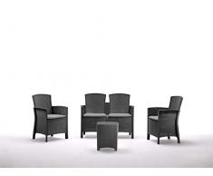 BICA Set Lido 2 - Set Mobili da Esterno 2 Poltrone, 1 Sofa 2 posti, Tavolino Contenitore e Cuscini per la Seduta, Grafite