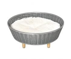 Pawhut Cuccia per Gatti e Cani da Interno, Cesta per Gatti e Cani Fino 10kg, Vimini Sintetico Grigio, 60x60x23.5cm
