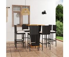 Chusui Set da Bar da Giardino 9 pz con Cuscini in Polyrattan Nero Bn,Set da Bar da Giardino,Set da Bar per Esterni,Set Mobili da Bar,Set Mobili da Giardino