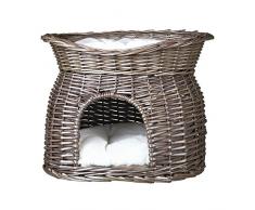 Trixie Cat cave in vimini con letto sulla parte superiore e cuscini, 54Â x 43Â x 37Â cm, grigio