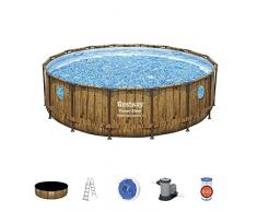 Piscina Power Steel Swim Vista Series Con Oblò, 4,88m x 1,22 Colore venature del legno, Capacità 19.480 L, Pompa Filtro 58389 (5.678 L/h), Cartuccia 58012 III-A/C
