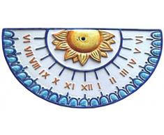 CERAMICA VIETRESE ARTISTICA ITALIANA DIPINTA A MANO, PANNELLO DA PARETE MERIDIANA; ALTEZZA CM. 23, LARGHEZZA CM. 39, PROFONDITA’ CM. 3,5 ( NON COMPRESO DI GNOMONE).