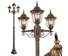 Lampione da Esterno 3 Luci Modello Ribadeo- Lampione da Giardino Design Classico Color marrone Oro- Illuminazione Esterna Vintage