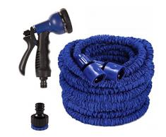 NBD® Tubo di Irrigazione, 150 Feet/45 m (25 Feet/7.5 m) Tubo irrigazione retrattile + Pistola di irrigazione 7 funzioni, Tubo di Irrigazione Flessibile e leggero estensibile fino a 3 volte con connettore di rubinetto connettore