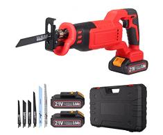 JUSTOOL 21V Gattuccio a Batteria 3000 G/M Seghetto a batteria Corsa 22mm con Interruttore di Sicurezza Seghetto a Gattuccio Batteria Alternativa Seghetto Dritto con Caricabatterie 2 Batterie 6 Lame