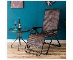 Portable Rattan gravità Zero Sedia, Outdoor Regolabile Pieghevole Lounge Chair con bracciolo, Heavy Duty Vimini Chaise Pieghevole reclinabile for Pool Patio Beach Yard, Brown