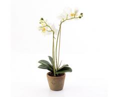 artplants.de Orchidea Farfalla Artificiale Mina, Vaso in Terracotta Tondo, Bianco, 2 steli, 45cm - Orchidea phalaenopsis/Fiore in Vaso