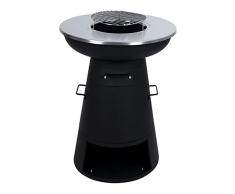 Barbecue BBQ braciere griglia e piastra di cottura HWC-K96 acciaio inox 84x58x58cm nero