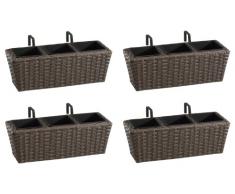 Cassetta da giardino in polyrattan, incl. agganci e 3 elementi in plastica, cappucchino, 4 pezzi, 47 x 17 x 15 cm