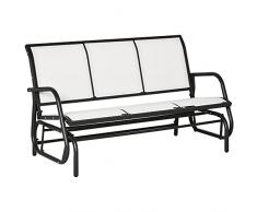 Outsunny Panchina a Dondolo da Giardino a 3 Posti in Metallo e Tessuto a Rete Traspirante, 151x75x85cm, Beige