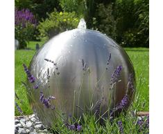 CLGarden Fontana a zampillo Forma di Sfera 48 cm Diametro in Acciaio Inossidabile ESB5 Satinato Spazzolato con Illuminazione LED, Decorazione Giardino