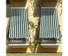 eurostile Tenda da Sole con Kit Anelli e Ganci in Tessuto Resistente da Esterno o Balcone Lavabile Colore Verde e Bianco 150x250 cm