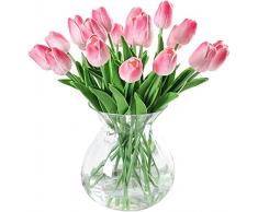 JUSTOYOU Mazzo da 20 tulipani artificiali in lattice dall’effetto realistico, fiori finti da bouquet per matrimonio, casa, giardino, decorazioni, rosa