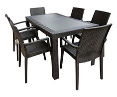 Dimaplast2000 AMZ004 Set Garden Top Tavolo e 6 Poltrone in Resina Effetto Rattan da Giardino, Antracite, 140x80x72 cm