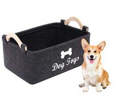 Geyecete - Contenitore in Feltro Morbido per Giocattoli per Cani, con Manico in Legno, Cestino portaoggetti per Giocattoli Cani e Abbigliamento Cani e Accessori Cani-38 x 25 x 18 cm-Grigio Scuro
