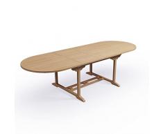 KMH Emil - Tavolo da giardino in legno di teak di alta qualità, allungabile a 2 scomparti, ovale, resistente alle intemperie e massiccio, allungabile, 180 – 230 – 280 cm x 100 cm
