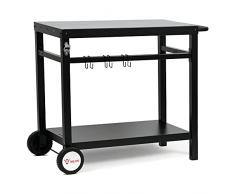 BBQ-Toro Carrello per barbecue, 85 x 50 x 81 cm, in metallo, con grande superficie di lavoro, per esterni, trolley da giardino, colore nero