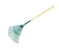 Amig - Scopa da giardino | Rastrello metallico in acciaio con 22 plettri metallici e lamelle fisse per raccogliere foglie e stopi del prato | Utensili per orto in finitura verde| Misure: 400 mm.