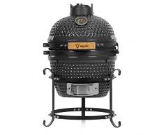 BBQ-Toro Kamado - Barbecue a carbonella Haiiro, Ø 32 cm, con termometro, manico in legno, colore grigio, griglia in ceramica, mini barbecue a carbonella, barbecue in ceramica, barbecue Kamado