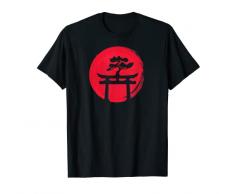 Design giapponese del tempio del sole rosso bonsai Maglietta