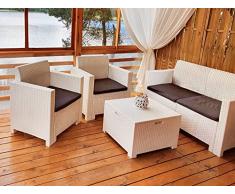 Dmora Set Salotto da Esterno Venere, Set da Giardino con Cuscini, Salottino Indoor e Outdoor Effetto Rattan, 100% Made in Italy, Bianco