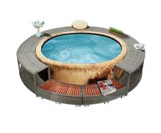 GOTOTOP Bordo Vasca Idromassaggio Giardino,Bordo per Spa,Piscina da Giardino Idromassaggio,Bordo Piscina Rattan,Elegante Cornice per Vasca Idromassaggio in Polyrattan,Struttura in Acciaio,Grigio