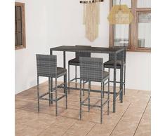 Lechnical Set da Bar da Giardino Set Tavolo e Sedie da Bar Alti da Giardino Set Tavolo e Sedie da Bar per Esterno Tavolo Bar Set da Bar da Giardino 5 pz con Cuscini in Polyrattan Grigio w