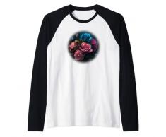 Bellissimo mazzo di rose che sboccia, fiori blu, rosa, viola Maglia con Maniche Raglan