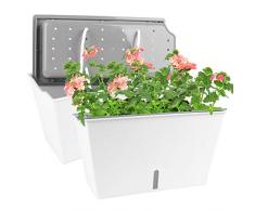 Colmanda 2 pcs Vasi per Piante, Autoirrigazione Rettangolare, Vaso per Piante in Plastica con Finestrella Livello, Vaso Bonsai Fiore Giardino per Aloe, Erba e Orchidea (Bianco)
