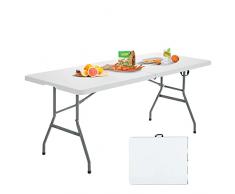 KOMFOTTEU Tavolo Pieghevole da Esterno, Tavolo Rettangolare HDPE con Piedini Antiscivolo, Struttura in Metallo, Tavolo Pieghevole Salvaspazio con Maniglia, Per Giardino, Terrazzo