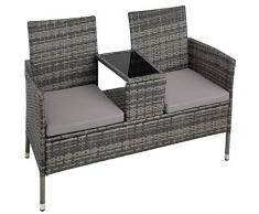 TecTake 403223 Divano da Giardino, Divanetto Tavolino da Giardino, Polyrattan, Cuscini, Grigio