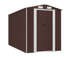 Keketa Capanno da Giardino Casetta Attrezzi Giardino Casetta da Giardino in Lamiera Casetta da Giardino Capanno Attrezzi da Giardino Attrezzi Giardino Marrone Scuro 192x357x223cm Acciaio Zincato