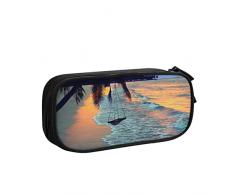 Penna a forma di orso polare, grande capacità per studenti, cancelleria, portapenne con astuccio portatile per scuola, ufficio, Coconut Beach - Amaca al tramonto, Taglia unica, Borsa per la scuola