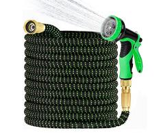 Tubo Estensibile da Giardino 15m, Canna Acqua Estensibile con Supporto e Spruzzo di 10 Funzioni, Raccordi in Ottone Massiccio Tubo Flessibile Acqua per Autolavaggio, Irrigazione