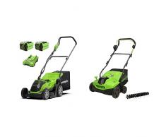 Greenworks Tagliaerba 40V 35cm, Scarificatore e Arieggiatore Con 2 Batteria 2Ah e Caricabatterie