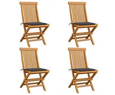 Tidyard 4 pz Sedie da Giardino in Legno Massello di Teak con Cuscini,Sedie da Esterno in Legno con Cuscini,Sedie da Pranzo da Giardino per Esterno in Legno,Sedie da Giardino in Legno 47x60x89 cm