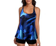 Costumi da Piscina Donna Push Up Bikini Imbottito Beachwear Spiaggia Mare con Pantaloncino Costume da Bagno Curvy Vita Alta Costumi da Bagno Contenitivo Taglie Forti Set Tankini Sexy Due Pezzi