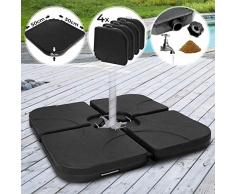 Jago Pesi per Ombrellone - Set di 4, Riempibile con Acqua o Sabbia, in Plastica, Nero - Base per Parasole, Supporto, da Esterni, Giardino, Patio