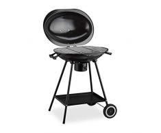 Relaxdays Barbecue a Carbonella, con Coperchio, Ripiano & Raccogli Cenere, Griglia da Giardino & Balcone Portatile, Nero