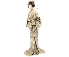Design Toscano NY4500 Geisha di Okimono Avorio Finto Giapponese, con Specchio, Nero, 12.5x15x37 cm