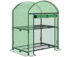 Outsunny Mini Serra da Giardino con 2 Ripiani in Metallo e Copertura in PE, Serra da Balcone e Terrazza Compatta 69x49x91cm, Verde