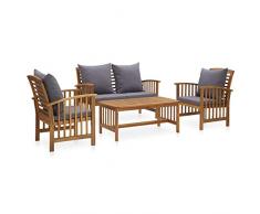 Festnight 4 pz Set Divani da Giardino con Cuscini, Salotto da Giardino,Mobili da Giardino Divano in Legno, in Massello di Acacia