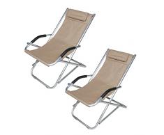 Arreditaly Coppia Di Sedie A Sdraio Oscillante Poltrona Pieghevole In Alluminio Tubolare Ossidato e Tessuto Traspirante 600D Portatile Leggera Mare Spiaggia Camping Campeggio 73 x 90 x 60 cm (Beige)