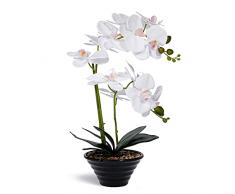 True Holiday orchidea artificiale composizioni floreali con vaso in porcellana bianca, fiori artificiali bonsai decorazione centrotavola, plastica, realistico e realistico White3